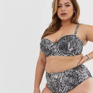 Wolf & Whistle Curve Underwire Bikini Top Snakeprint Black & White Size 42D NWT